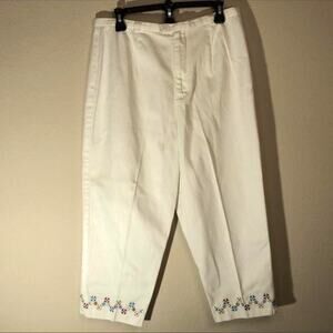 VTG Worthington Size 14 Coastal Grandma White Floral Pants (Approx Modern 12/L)